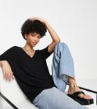 Asos Design Tall Oversized V-neck T-shirt In Rib In Black