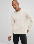 Asos Cable Knit Sweater In Oatmeal - Beige