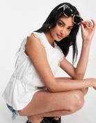 River Island Eyelet Frill Waist Tee In White