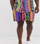 Asos Design Plus Two-piece Slim Shorter Shorts With Neon Abstract Design-navy