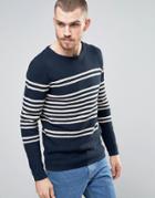Selected Homme Knitted Sweater In 100% Cotton Bretton Stripe - Blue