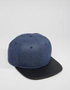 Asos Snapback Cap In Melton With Contrast - Blue