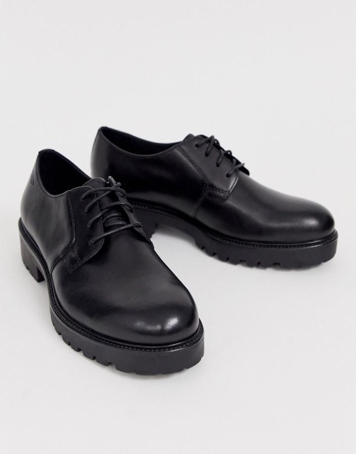 Vagabond Kenova Lace Up Chunky Flat Shoes In Black Leather
