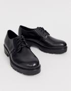 Vagabond Kenova Lace Up Chunky Flat Shoes In Black Leather