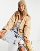 Nike Mini Swoosh Faux Sherling Jacket In Hemp Beige-neutral