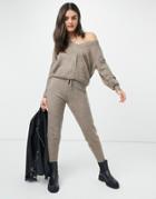 Asos Design Knitted Sweatpants In Taupe - Part Of A Set-neutral