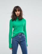 Weekday High Neck Sweater With Rib Detail - Green