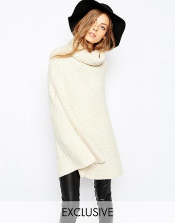 Stitch & Pieces Tuck Stitch Poncho - Cream