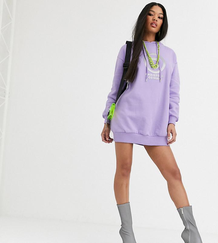 Asos Design X Christian Cowan Hooded Logo Sweat Dress-purple