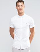 Asos Skinny Fit Oxford Shirt In White With Logo - White