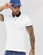 New Look Muscle Fit Tipped Polo In White - White