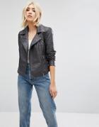 Noisy May Faux Leather Jacket - Gray
