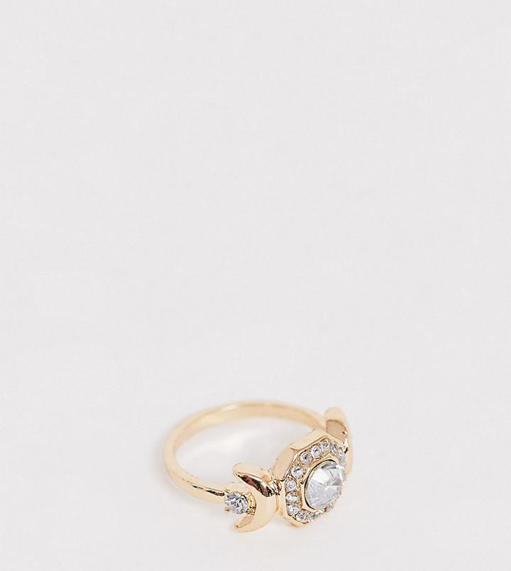 Reclaimed Vintage Inspired Ring With Moon And Crystal Detail - Gold