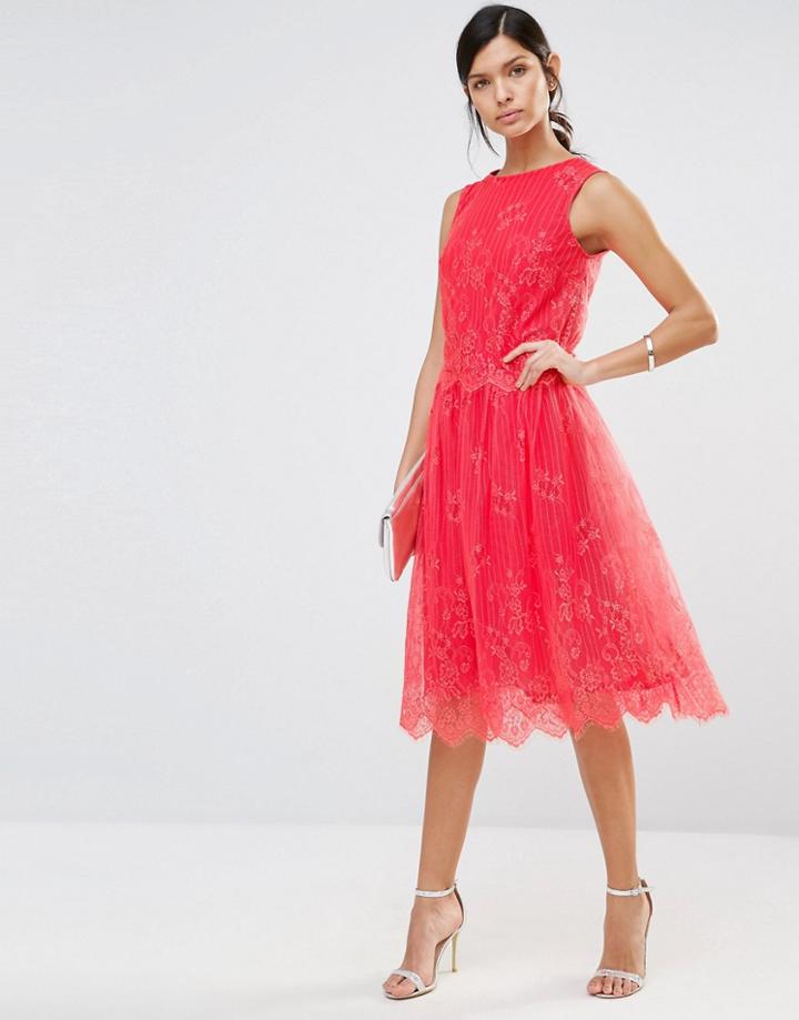 Little Mistress Lace Scallop Hem Skirt - Papaya