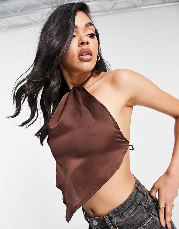Parisian Satin Halter Neck Top In Chocolate Brown - Part Of A Set