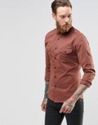 Asos Skinny Military Shirt In Rust With Long Sleeves - Rust