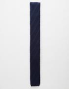 Asos Knitted Tie With Diagonal Texture In Navy - Navy