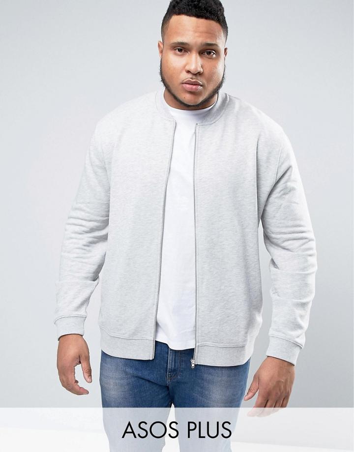 Asos Plus Jersey Bomber Jacket In Gray Marl - Gray