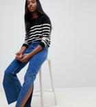 Asos Design Tall Recycled Florence Authentic Straight Leg Jeans With Side Splits In Rich Stonewash Blue - Blue