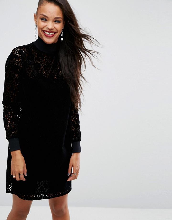 Asos Premium Dress In Cutwork Velvet - Black