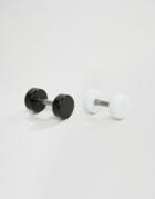 Asos Slim Plug Earrings In Black And White - Black