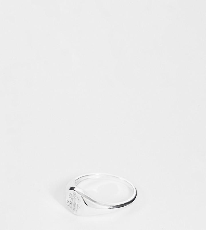 Asos Design Sterling Silver Signet Ring With Engraved Flower