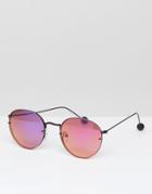 Asos 90s Metal Round Sunglasses With Laid On Lens And Ball Arm Detail - Black