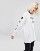 Lazy Oaf Oversized Long Sleeve T-shirt With Things Got Weird And Arm Print - White