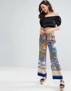 Asos Paperbag Waist Postcard Print Palazzo Pants Co-ord - Multi