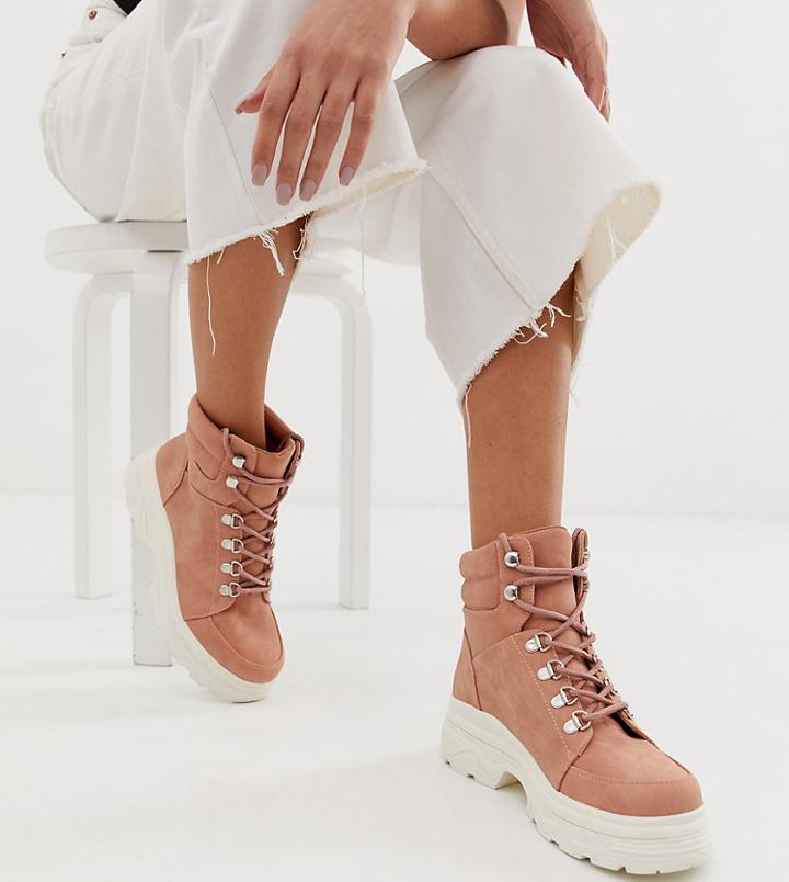 New Look Chunky Flat Boots In Nude - Pink
