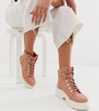 New Look Chunky Flat Boots In Nude - Pink