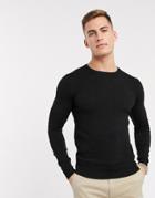 Gianni Feraud Premium Muscle Fit Stretch Crew Neck Fine Gauge Sweater-black
