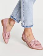 Asos Design Mentor Bow Loafer Flat Shoes In Pink