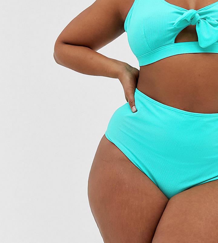 Wolf & Whistle Curve Exclusive Bunny Tie High Waist Bikini Bottom In Mint - Green