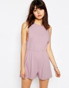 Asos Drop Armhole Jersey Romper With Pom Poms - Lilac