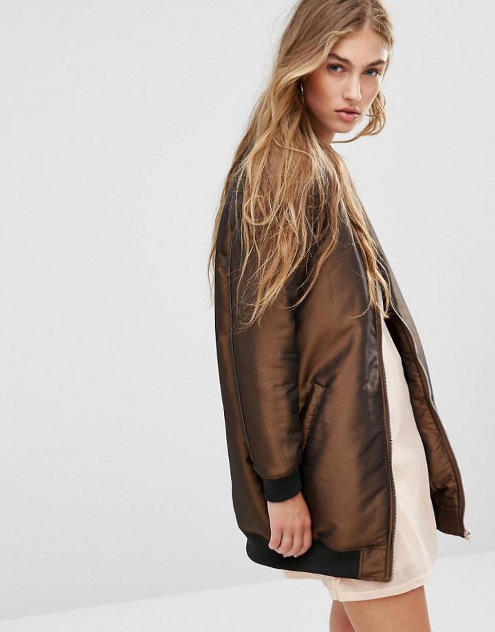 Missguided Longline Padded Bomber Jacket - Gold