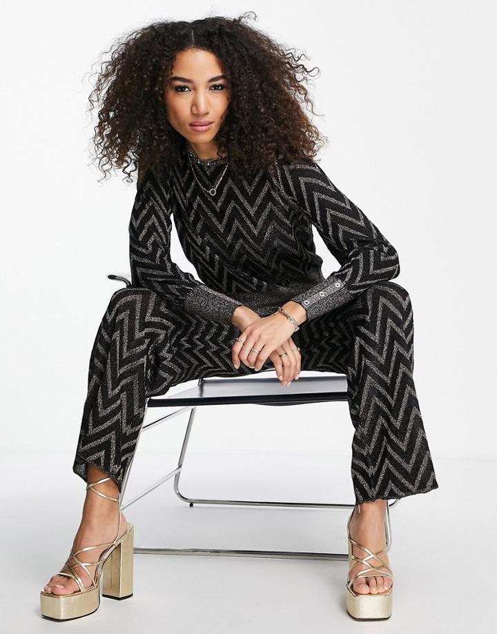 Only Glitter Chevron Knitted Sweater In Black - Part Of A Set