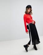 Asos Perforated Pleated Midi Skirt With Side Stripe And Sports Waistband-black