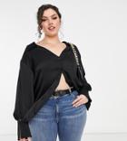 Asos Design Curve Satin Shirt With Collar And Deep Cuff In Black