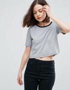 Asos Crop T-shirt With Tipped Detail - Gray