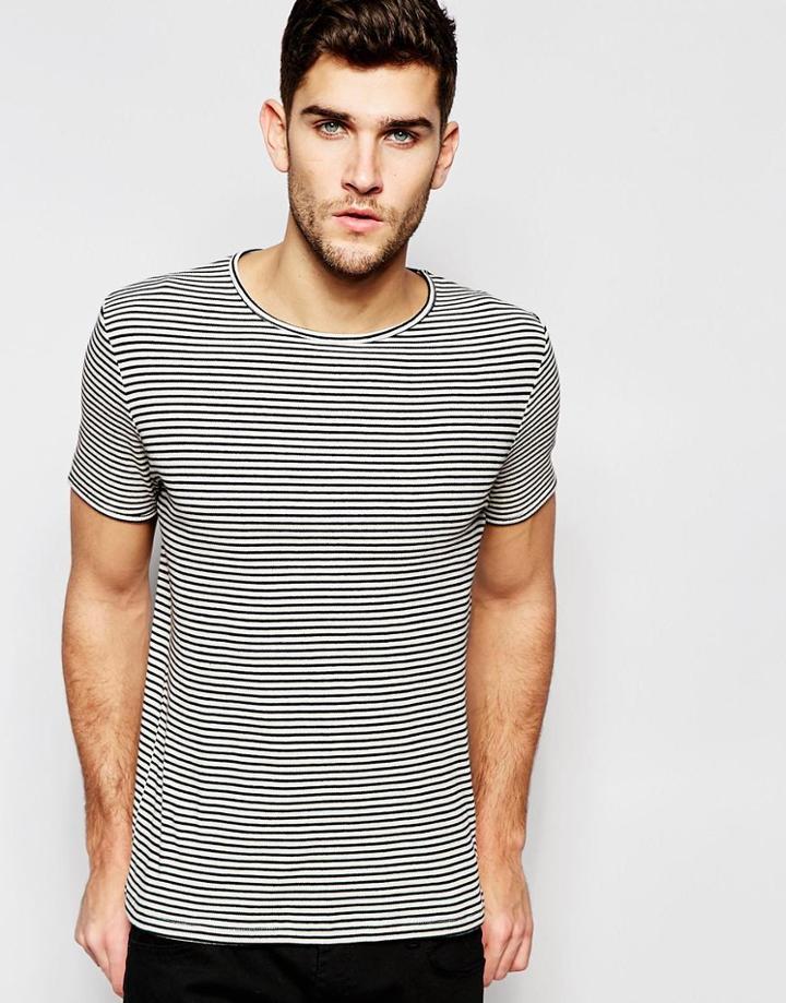 Asos Muscle T-shirt With Nibbled Ringer And Stripe