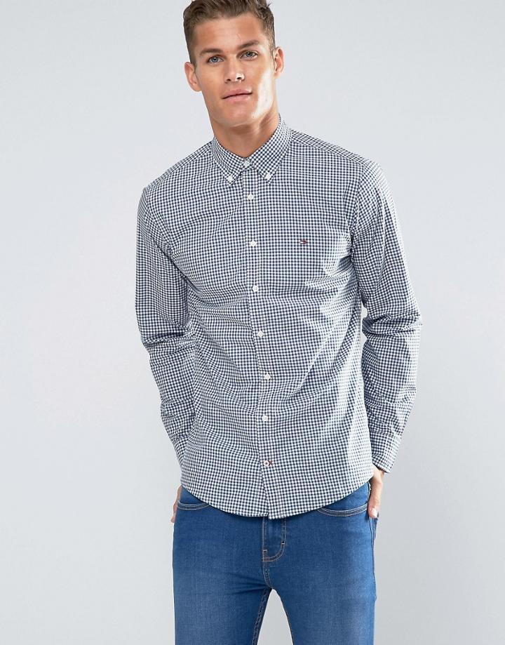 Tommy Hilfiger Shirt With 2 Color Gingham In Slim Stretch Navy - Navy