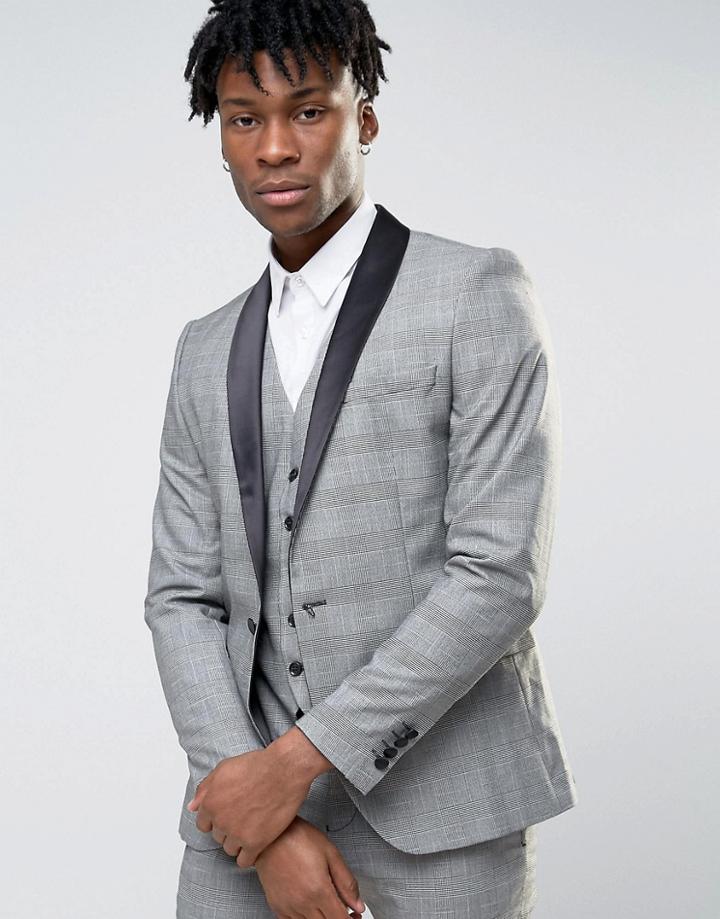 Selected Wedding Check Suit Jacket - Gray