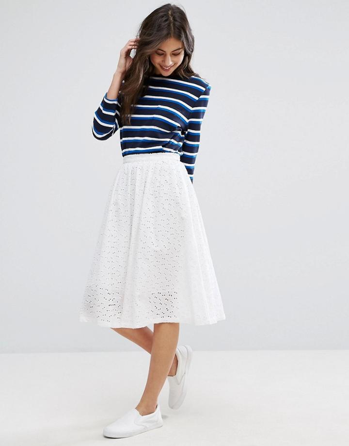 Ymc Broderie Anglais Peace Midi A Line Skirt - White