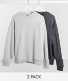Asos Design Oversized Sweatshirt 2 Pack Gray/washed Black-multi