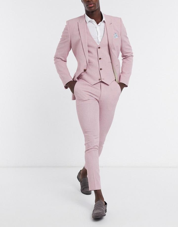 Asos Design Wedding Super Skinny Suit Pants In Rose Cross Hatch-pink