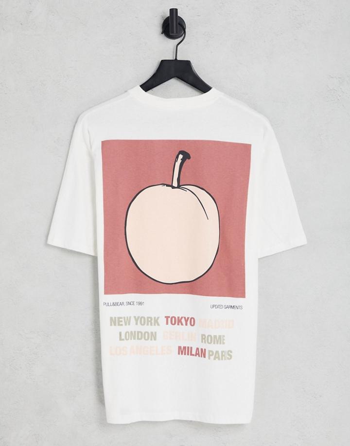 Pull & Bear Peach Back Printed T-shirt In White