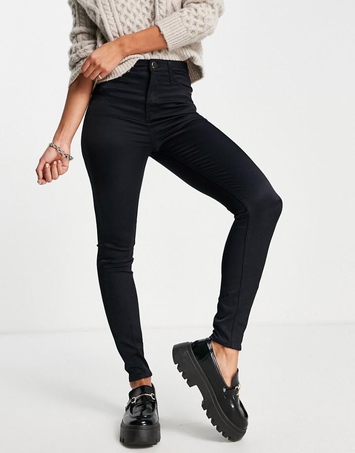 River Island High Rise Skinny Sasha Jeans In Satin Black