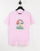 Daisy Street Relaxed T-shirt With Fun Rainbow Print-pink