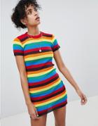 Daisy Street Short Sleeved Sweater Dress In Rainbow Stripe - Multi